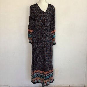 PRETTYGARDEN Women Black Cottage Floral Maxi Dress M